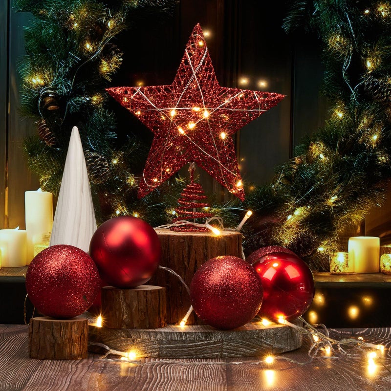 Emopeak 20 LED Christmas Tree Topper, 8 x 10 Inch Indoor Iron Art Star Treetop Light, Two Modes (Keep Light ON/Flash) (Red, 8"/20CM) - Image 3